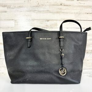 Michael Kors Women Large Extra Slim Black Jet Setter Pebbled Leather Tote Bag